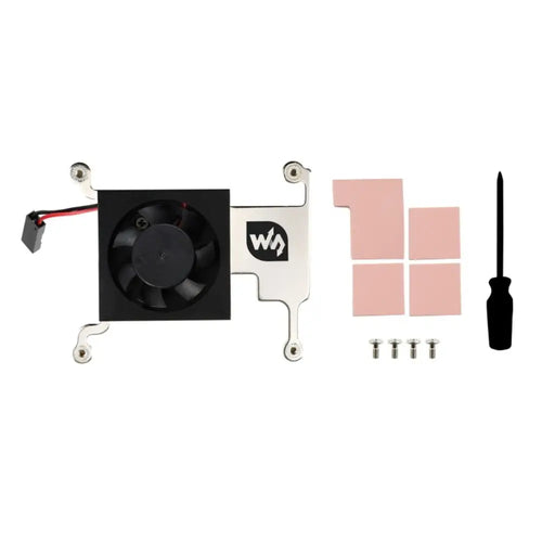 Waveshare ロープロファイル CPU 冷却ファン Raspberry Pi 4B/3B+/3B 用 アルミ合金ブラケット付き (GPIO アダプターなし)