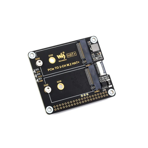 Waveshare PCIe から 2 チャネル M.2 アダプター (Raspberry Pi 5 用)、2230/2242 サイズ NVMe ソリッド ステート ドライブと互換性あり