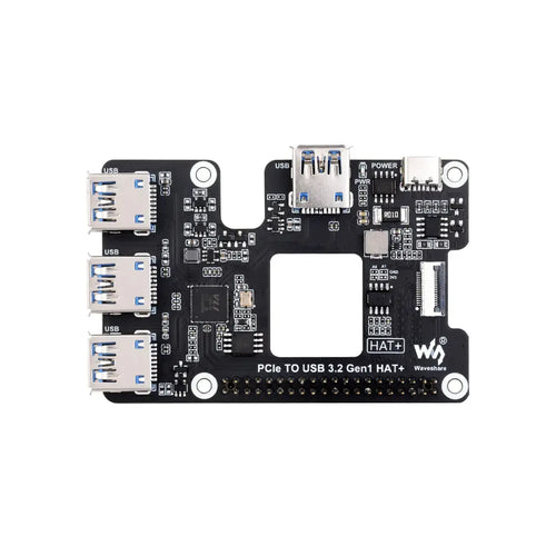 Waveshare PCIe to USB 3.2 Gen1 HAT、Raspberry Pi 5用、4x高速USBポート、HAT + 標準