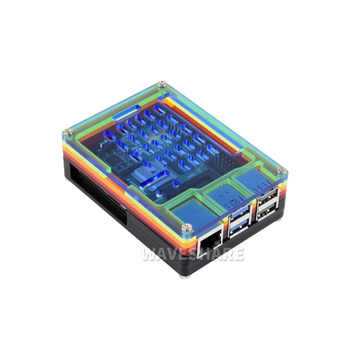 Waveshare レインボーアクリルケース Raspberry Pi 5用、カラフルな半透明アクリルケース、公式アクティブクーラーの取り付けをサポート