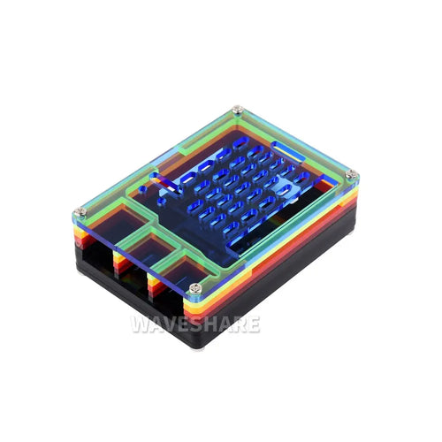 Waveshare レインボーアクリルケース Raspberry Pi 5用、カラフルな半透明アクリルケース、公式アクティブクーラーの取り付けをサポート