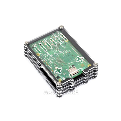 Waveshare 透明&amp;黒アクリルケース Raspberry Pi 5用、公式アクティブクーラーの取り付けをサポート