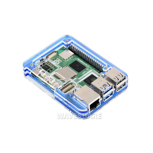 Waveshare 透明 &amp; ブルー アクリルケース Raspberry Pi 5 用、公式アクティブクーラーの取り付けをサポート
