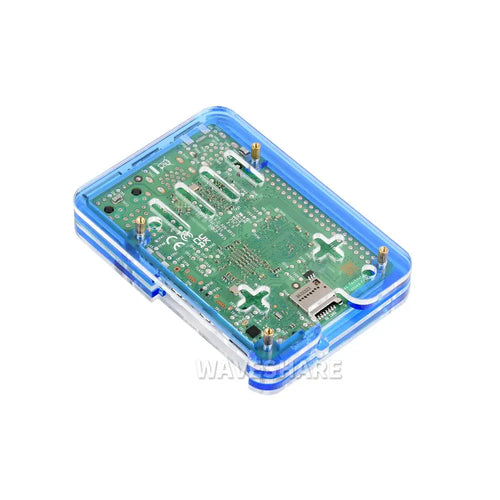 Waveshare 透明 &amp; ブルー アクリルケース Raspberry Pi 5 用、公式アクティブクーラーの取り付けをサポート