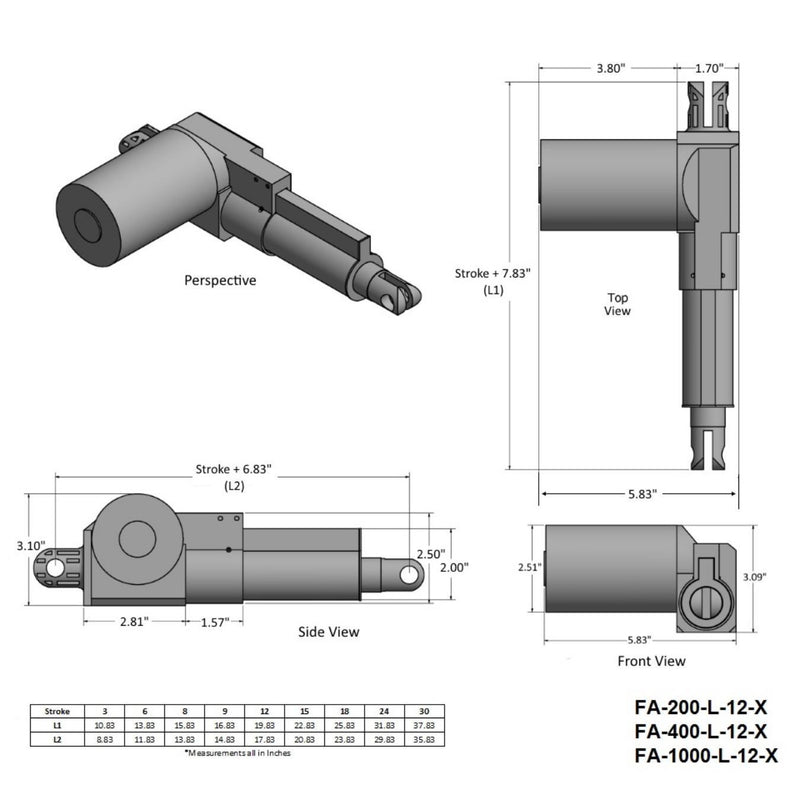 ストローク 24 Inch (609.6mm) 可搬質量 400lb (181.4kg) リニアクチュエータ