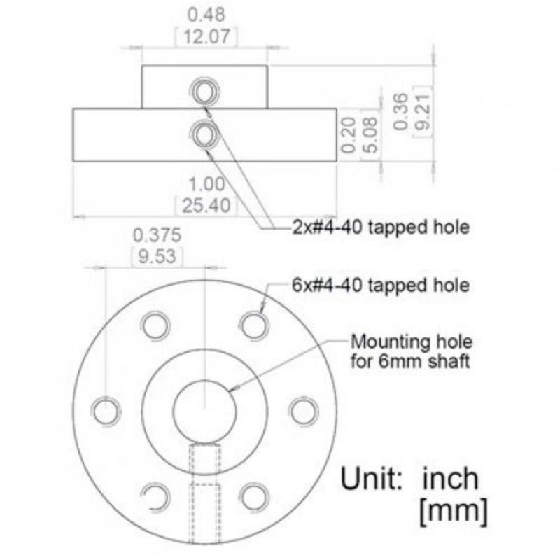 Pololu社のユニバーサルアルミ6mmマウントハブ（4-40）