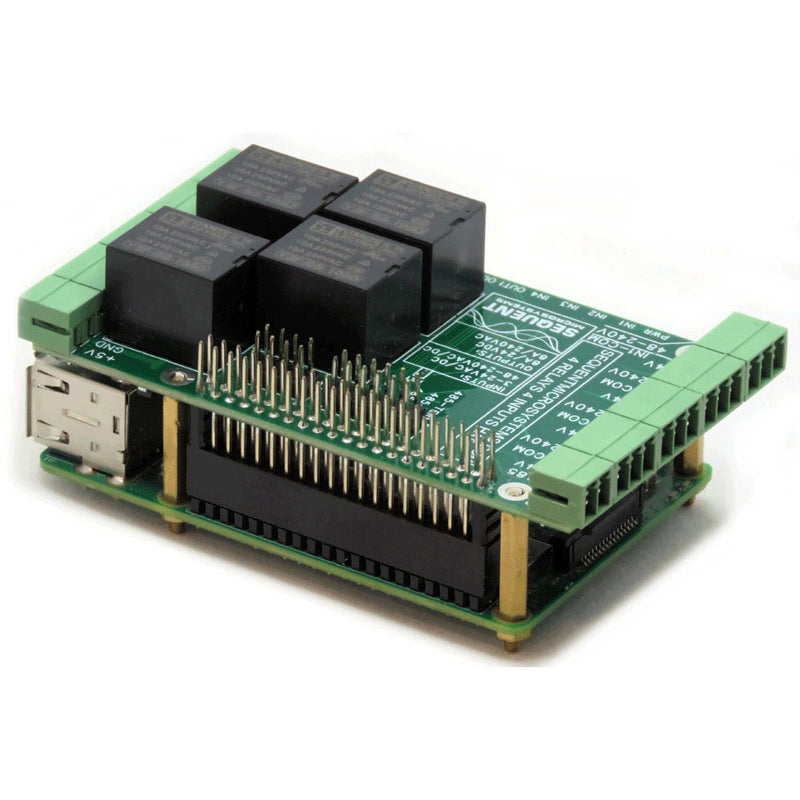 Sequent Microsystems 4 - リレー 4 - 高電圧入力 8 - レイヤスタッカブル HAT Raspberry Pi用