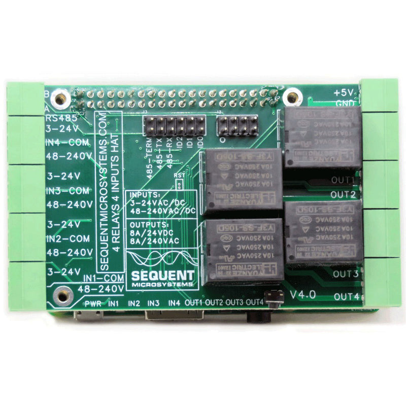 Sequent Microsystems 4 - リレー 4 - 高電圧入力 8 - レイヤスタッカブル HAT Raspberry Pi用