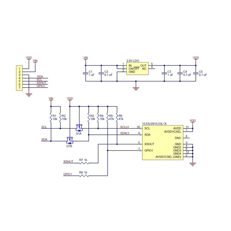 電圧レギュレータ付きToFレンジファインダセンサブレークアウトボード -  VL53L1X
